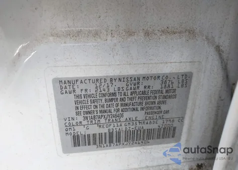 2018 Nissan Sentra Sv z USA, uszkodzony, nr VIN 3N1AB7APXJY246406